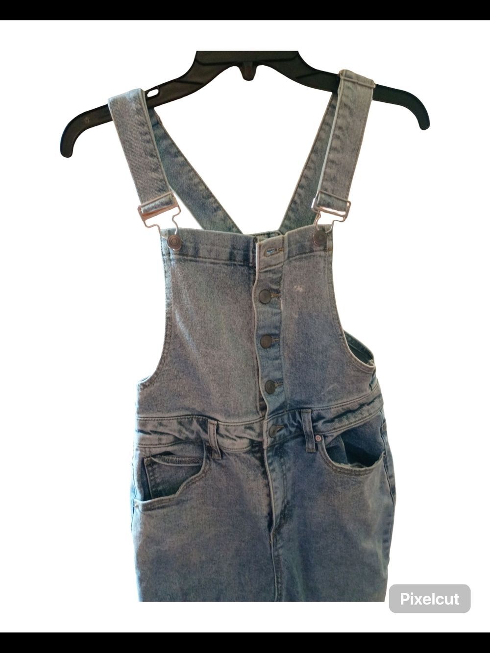 Light Blue Distressed Denim Overalls Size Small Women's 3-4 - Picture 2 of 15